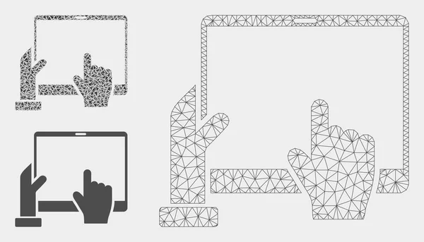 Puntos de mano PDA Vector Mesh Network Modelo y Triángulo Mosaico Icono — Archivo Imágenes Vectoriales