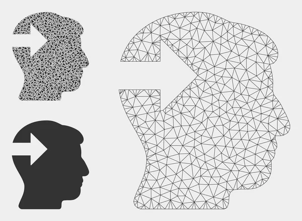 Kopf-Plug-in-Pfeil-Vektor-Drahtgitterrahmenmodell und Dreieck-Mosaik-Symbol — Stockvektor