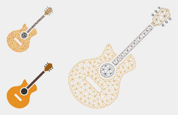 Gitarrengitternetz Karkasse Modell und Dreieck Mosaik Symbol — Stockvektor