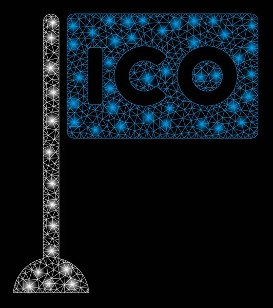 Bandeira de retângulo ICO de carcaça de malha brilhante com pontos de luz —  Vetores de Stock