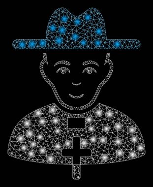 Flare Spotlar ile Parlayan Mesh Ağ Katolik Priest