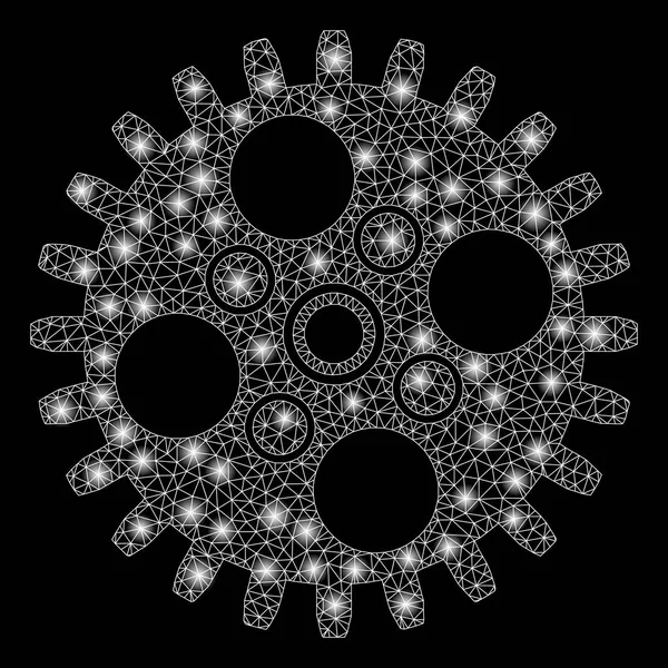 Malla brillante 2D Cogwheel con manchas de destello — Vector de stock