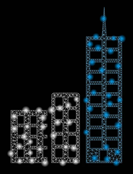 Ciudad de marco de alambre de malla de llamarada con puntos de llamarada — Vector de stock