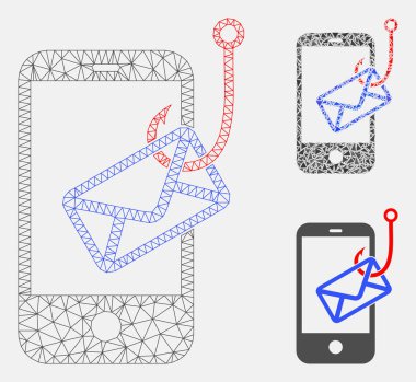 Smartphone Mail Phishing Vector Mesh 2d Model ve Üçgen Mozaik Simgesi