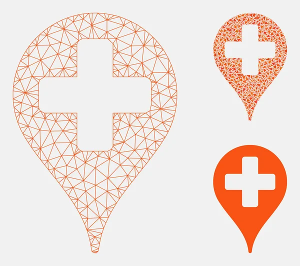 Mapa medyczna marker wektor Mesh model sieci i Trójkąt mozaika ikona — Wektor stockowy