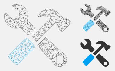 Çekiç ve Anahtar Vektör Örgü Ağ Modeli ve Üçgen Mozaik Simgesi