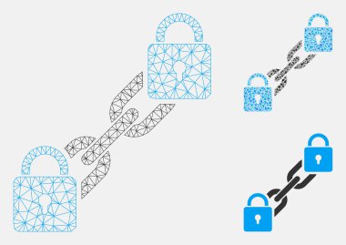 Kilit Blockchain Vektör Örgü Ağ Modeli ve Üçgen Mozaik Simgesi