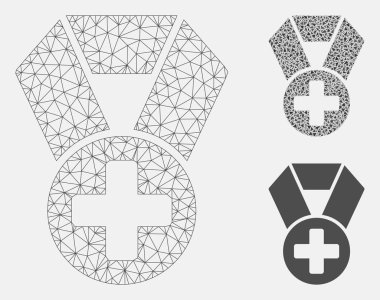 Tıbbi Çapraz Madalya Vektör Örgü Tel Çerçeve Modeli ve Üçgen Mozaik Simgesi