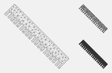 Cetvel Vektör Örgü Karkas Modeli ve Üçgen Mozaik Simgesi