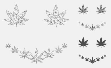 Marihuana Smile Vektör Örgü Tel Çerçeve Modeli ve Üçgen Mozaik Simgesi