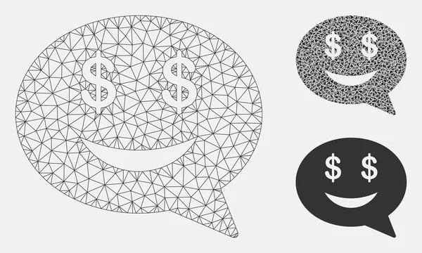 Millionaire Mensagem Sorriso Vector Mesh Network Modelo e Triângulo Mosaico Ícone — Vetor de Stock