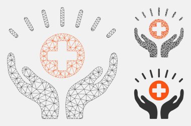 Tıbbi Refah Vektör Örgü Tel Çerçeve Modeli ve Üçgen Mozaik Simgesi