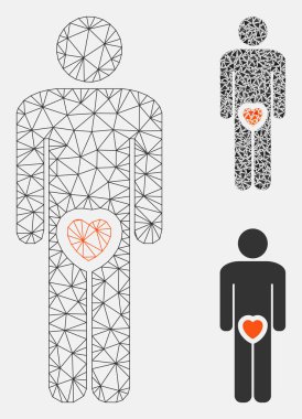 Erkek Genital Aşk Vektör Örgü 2d Model ve Üçgen Mozaik Simgesi