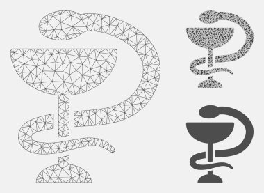 Tıp Yılan Amblemi Vektör Örgü Karkas Modeli ve Üçgen Mozaik Simgesi