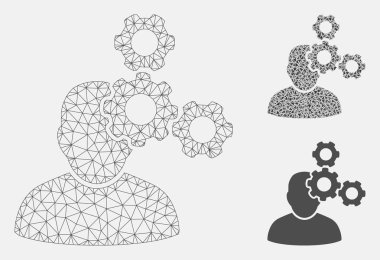Mekanik Uzmanı Vektör Örgü Tel Çerçeve Modeli ve Üçgen Mozaik Simgesi