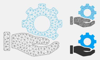 Mekanik Dişli Servisi El Vektör Örgü 2d Model ve Üçgen Mozaik Simgesi