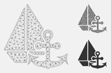 Deniz Vektör Örgü Karkas Modeli ve Üçgen Mozaik Simgesi