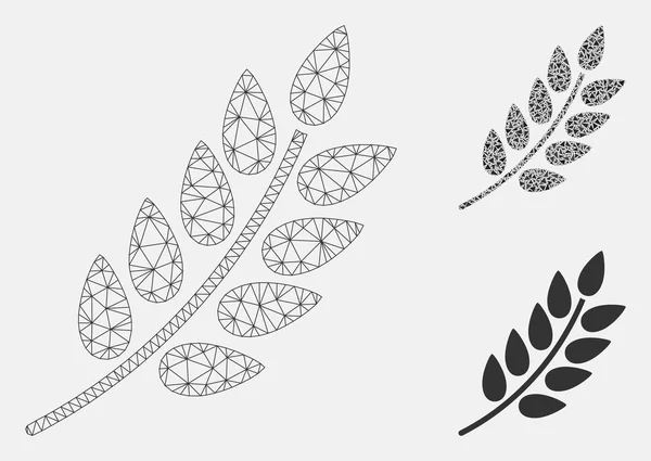 Векторная сетевая модель листовой ветви и икона мозаики треугольника — стоковый вектор