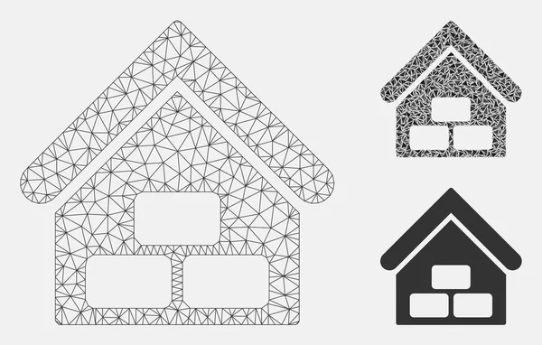 Warehouse vector mesh draad frame model en driehoek mozaïek pictogram — Stockvector