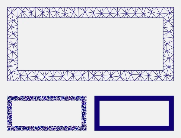 Modelo de carcaça de malha de vetor de quadro retangular e ícone de mosaico de triângulo — Vetor de Stock