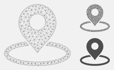 Harita İşareti Konum Vektör Örgü Karkas Modeli ve Üçgen Mozaik Simgesi
