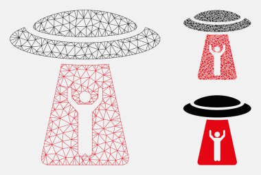 Adam Kaçırma Ufo Vektör Örgü Ağ Modeli ve Üçgen Mozaik Simgesi