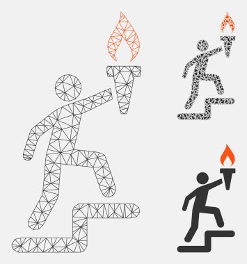 Meşale Vektör Örgü Karkas Modeli ve Üçgen Mozaik Simgesi ile Lider Tırmanışı