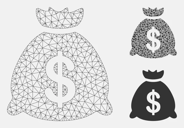 Malha de vetor de saco de dinheiro modelo 2D e ícone de mosaico triangular — Vetor de Stock