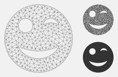 Wink smiley vektör Mesh tel çerçeve model ve üçgen mozaik simge
