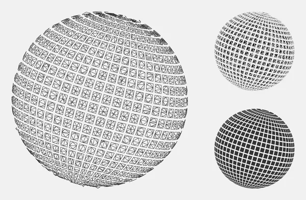 方形虚线抽象球体矢量网格网络模型和三角形马赛克图标 — 图库矢量图片