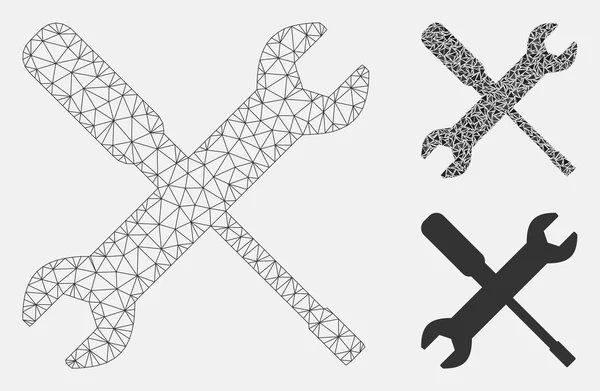 Llave y destornillador Herramientas Vector Mesh Carcass Model and Triangle Mosaic Icon — Archivo Imágenes Vectoriales