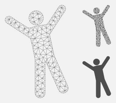 Man Joy vector Mesh karkas model ve üçgen mozaik simge