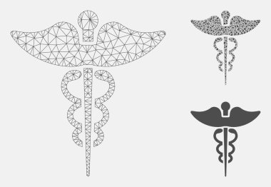 Tıp caduceus sembol vektör mesh ağ modeli ve üçgen mozaik simge