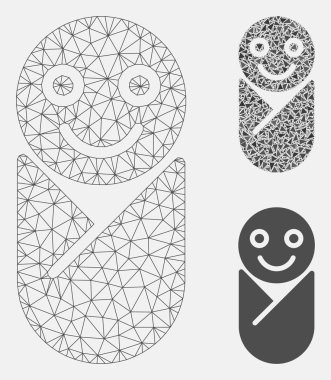 Yenidoğan vektör Mesh tel çerçeve modeli ve üçgen mozaik simge