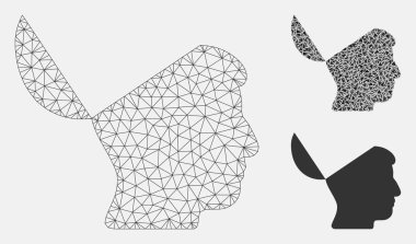 Açık zihin vektör Mesh tel çerçeve modeli ve üçgen mozaik simge