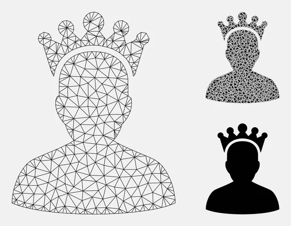 Król wektor Mesh model tuszy i Trójkąt mozaika ikona — Wektor stockowy