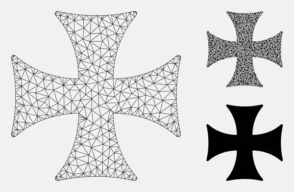 Maltese Cross Vector Mesh Network Model and Triangle Mosaic Icon - Stok Vektor