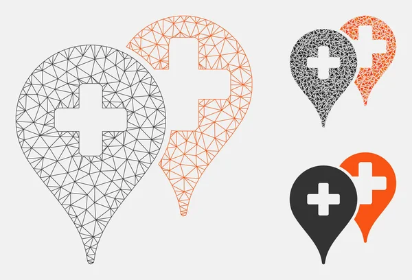 Znaczniki map medycznych siatka wektorowa 2D model i Trójkąt mozaika ikona — Wektor stockowy