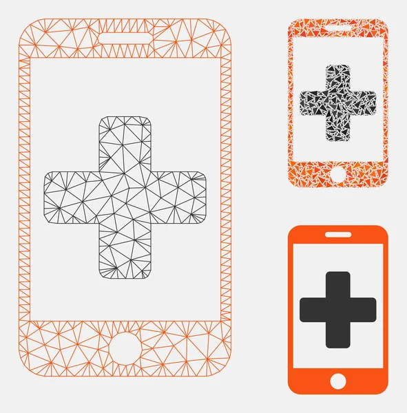 Mobile Medical Help Vector Mesh Carcass Model and Triangle Mosaic Icon