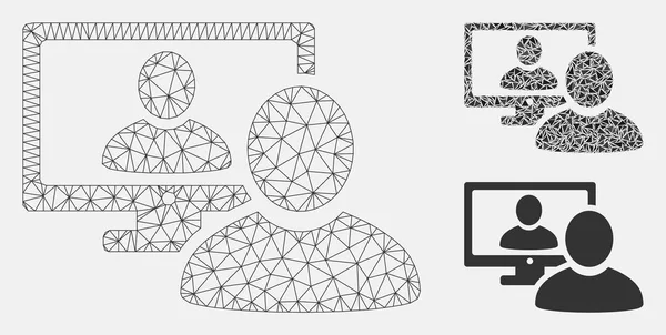 Online Video Chat wektor Mesh model tuszy i Trójkąt mozaika ikona — Wektor stockowy