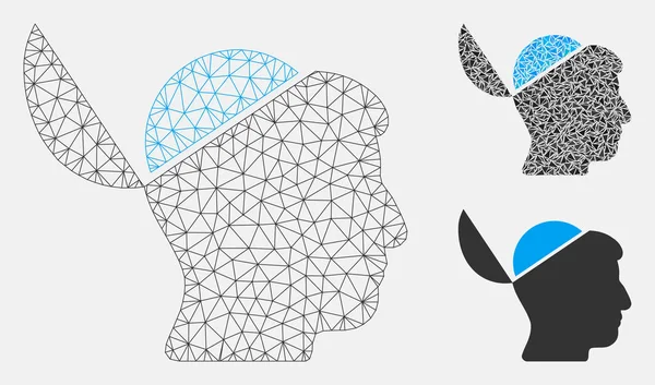 Açık beyin vektör Mesh karkas model ve üçgen mozaik simge