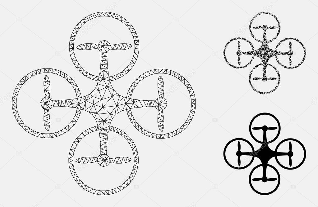Nanocopter Vector Mesh Wire Frame Model and Triangle Mosaic Icon