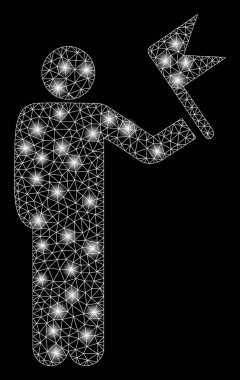 Parlama Spotlar ile bayrağı ile parlayan mesh ağ adam