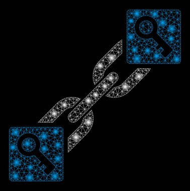 Parlama Spotlar ile parlak kafes tel çerçeve anahtar Blockchain