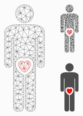 Erkek aşk genital vektör Mesh tel çerçeve model ve üçgen mozaik simge