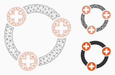 Tıbbi İşbirliği Vektör Örgü Karkas Modeli ve Üçgen Mozaik Simgesi