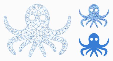 Ahtapot vektör Mesh tel çerçeve modeli ve üçgen mozaik simge