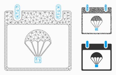 Paraşüt takvim gün vektör Mesh karkas model ve üçgen mozaik simge