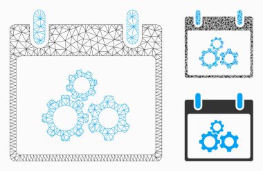 Mekaniği Gears takvim gün vektör Mesh 2D model ve üçgen mozaik simge