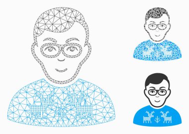 Nerd boy vector Mesh 2D model ve üçgen mozaik simge